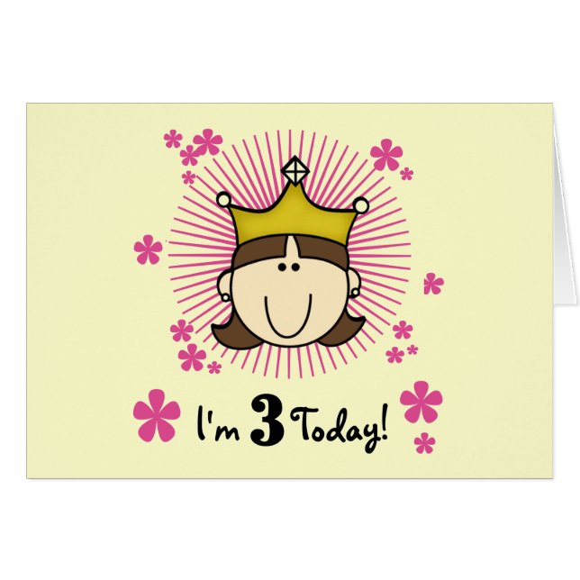 Brunette Prinses 3e Verjaardag Tshirts en geschenk (Voorkant Horizontaal)