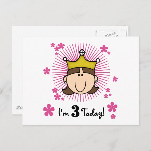 Brunette Prinses 3e Verjaardag Tshirts en geschenk Briefkaart (Voorkant / Achterkant)