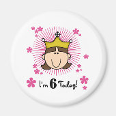Brunette Prinses 6e Verjaardag Magneet (Voorkant)