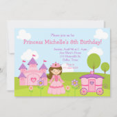 Brunette Prinses en Kasteel en Verjaardagsfeest Kaart (Voorkant)