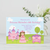 Brunette Prinses en Kasteel en Verjaardagsfeest Kaart (Staand voorkant)