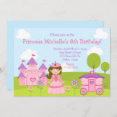 Brunette Prinses en Kasteel en Verjaardagsfeest Kaart (Voorkant / Achterkant)