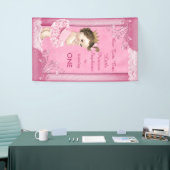 Brunette Prinses Tutu Schattige 1e Verjaardag Faux Spandoek (Beurs)