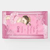 Brunette Prinses Tutu Schattige 1e Verjaardag Faux Spandoek (Horizontaal)