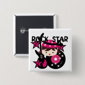 Brunette Rock Star Girl Vierkante Button 5,1 Cm (Voorkant /achterkant)