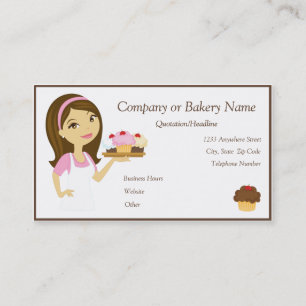 Brunette/Roze Cupcake Baker/Bakkerij 4 Visitekaart Visitekaartje