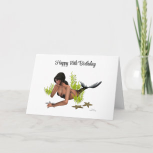 Brunette Sirène Avec Carte De Voeux Starfish