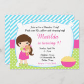 Brunette Sleepover Slumber Party Birthday Kaart (Voorkant / Achterkant)