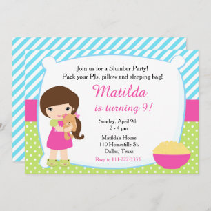 Brunette Sleepover Slumber Party Birthday Kaart