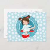 Brunette Spa Girl Bubbles Turquoise Red White Briefkaart (Voorkant / Achterkant)