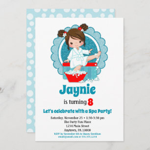 Brunette Spa Party Girls Birthday Invitation Kaart