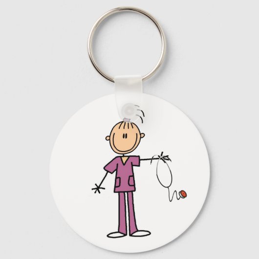 Brunette Stick Figuur Nurse Sleutelhanger (Voorkant)