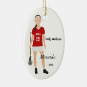 Brunette Vrouw Lacrosse Player in rood en wit Keramisch Ornament (Rechts)