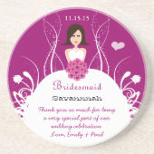 Brunette with Side Part on Plum Bridesmaid Onderze Zandsteen Onderzetter (Voorkant)