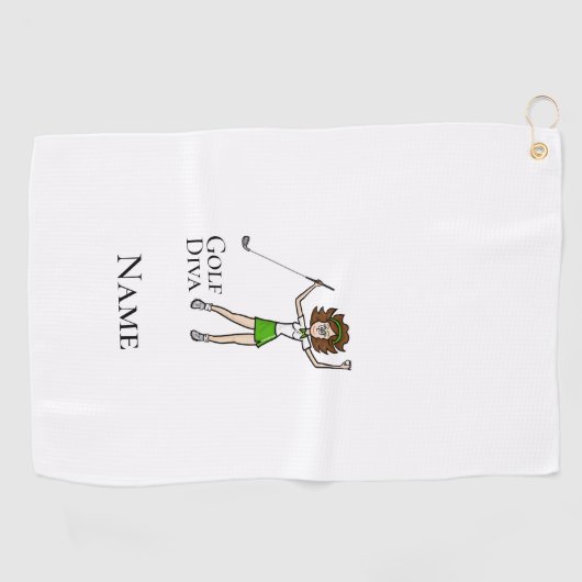 Brunette Woman Golf Diva Golf Serviette (Horizontal)
