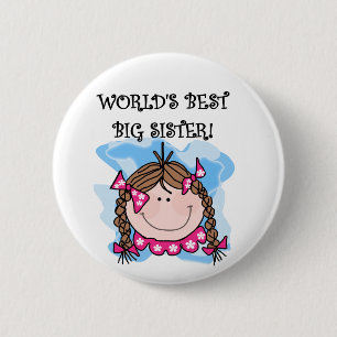 Brunette World's Best Big Sister Tshirts and Gifts Ronde Button 5,7 Cm