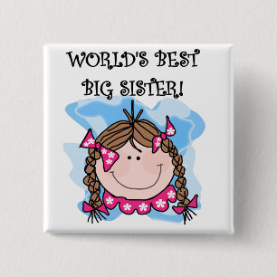 Brunette World's Best Big Sister Tshirts and Gifts Vierkante Button 5,1 Cm