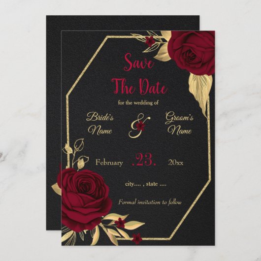 brungoon en gouden flormonale zwarte meetkunde red save the date (Voorkant / Achterkant)