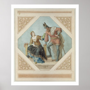 Brunhilde en Hagen, illustratie voor 'The Niebelu' Poster