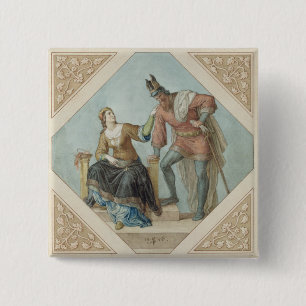 Brunhilde en Hagen, illustratie voor 'The Niebelu' Vierkante Button 5,1 Cm
