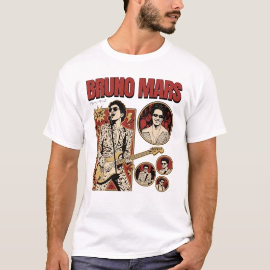 Bruno Mars Romantic Tour 2026 Retro Pop T-shirt (Voorkant)