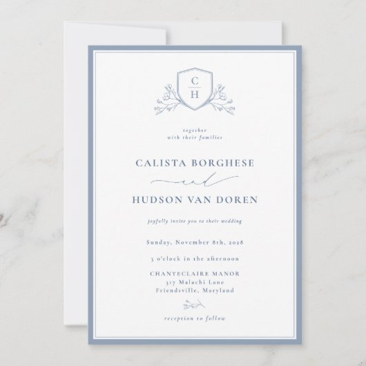 BRUNSWICK Floral Monogram Wedding Crest Invitation (Devant)