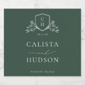 BRUNSWICK Green Monogram Crest Wedding Sparkling Wijnetiket (Enkel label)
