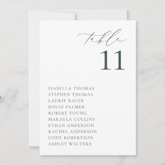 BRUNSWICK Green Seating Table Number Card Kaart (Voorkant)