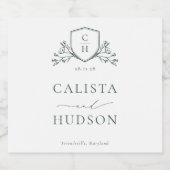 BRUNSWICK Monogram Crest Wedding Sparkling Wijnetiket (Enkel label)