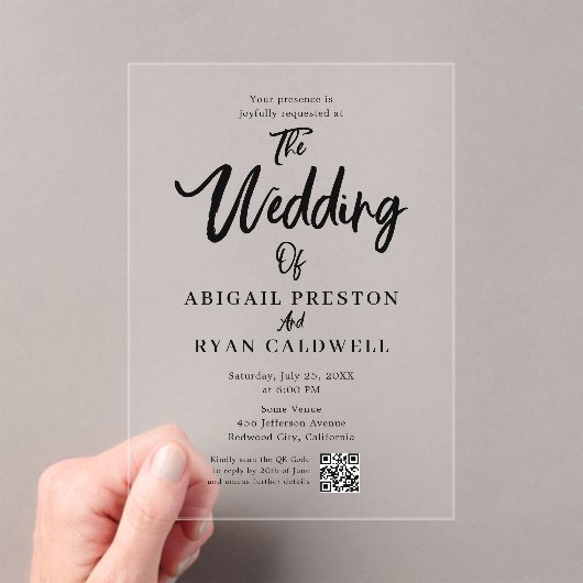 Brush Kalligrafie QR Code Trouwen Acryl Uitnodigingen (Insitu (Draagbaar))