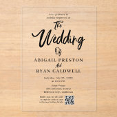 Brush Kalligrafie QR Code Trouwen Acryl Uitnodigingen (Voorkant)