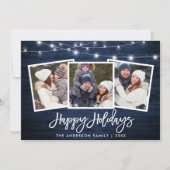 Brush Schrift Licht Rustiek Blauw Hout 3 Foto Feestdagenkaart (Voorkant)