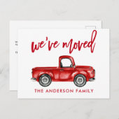 Brush Script Adres wijzigen  Red Truck Briefkaart (Voorkant / Achterkant)