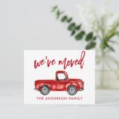 Brush Script Adres wijzigen  Red Truck Briefkaart (Staand voorkant)