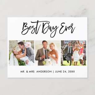 Brush Script Best Day Ever Trouw 3 Foto Briefkaart