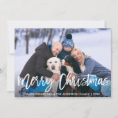 Brush Script Blue Merry Christmas Family Kaart (Voorkant)