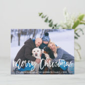 Brush Script Blue Merry Christmas Family Kaart (Staand voorkant)