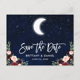 Brush Script Celestial Moon Floral Save the Date Aankondigingskaart