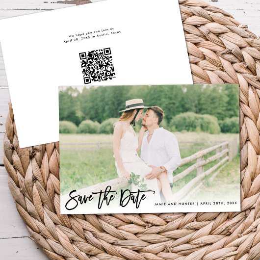 Brush Script Foto Minimalistisch Horizontaal  Save The Date