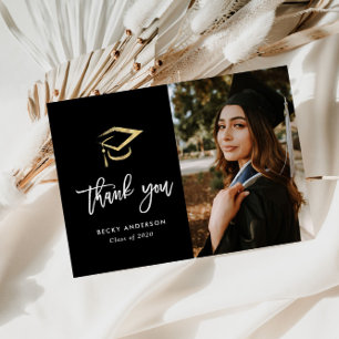 Brush script gouden pet afstuderen dank u briefkaart