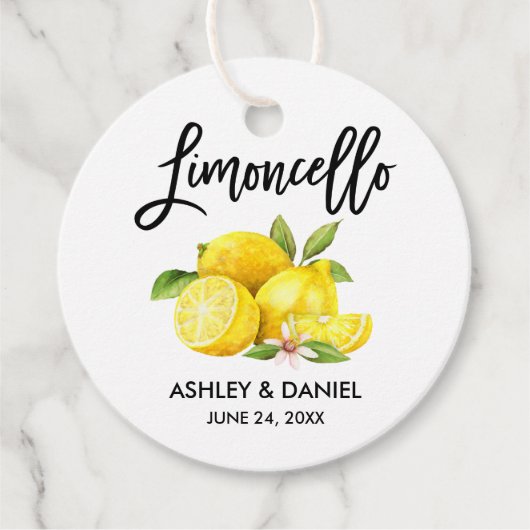 Brush Script Lemons Bruiloft Limoncello Ronde Labe Bedankjes Labels (Voorkant)