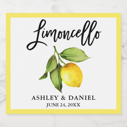 Brush Script Limoncello Waterverf Citroen Likeurfles Etiket (Enkel label)