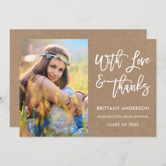 Brush Script Love Merci Graduation Kraft (Devant / Derrière)