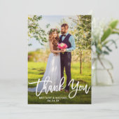 Brush Script Mariage Photo Kraft Carte de remercie (Debout devant)