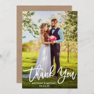 Brush Script Mariage Photo Kraft Carte de remercie