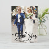 Brush Script Mariage Photo Kraft Carte de remercie (Debout devant)