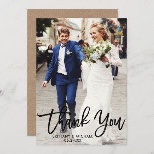 Brush Script Mariage Photo Kraft Carte de remercie