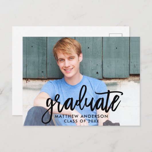 Brush Script Moderne Graduation Faire-part (Devant / Derrière)