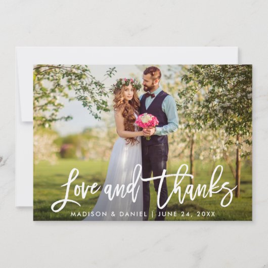 Brush Script moderne Mariage Photo Love Merci (Devant)