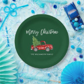 Brush Script  Rode Vrachtwagen Kerst Groen Papieren Bordje (Feest)